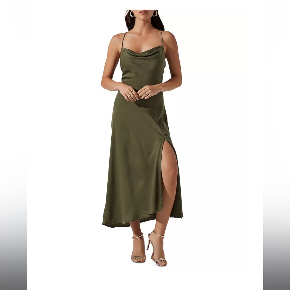 ASTR the label Gaia strappy cowl neck dress in sage green